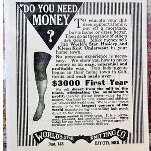 1914 Stocking Leg‎ Worlds Star Knitting Company Antique Advertising Print Ad